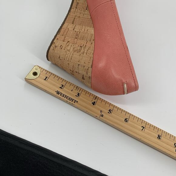 $225 Sebago Chiffon Leather Cork Wedge Peep Toe Sandals 7.5 Womens Salmon Pink - Picture 7 of 8